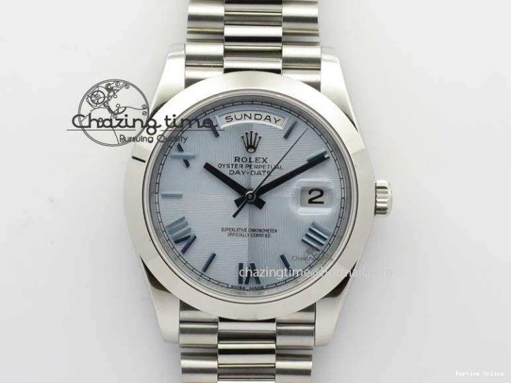 0521 Day-Date 40mm 228206 SS Noob 1:1 Best Edition Quadrant Textured Ice Blue Dial On SS Bracelet A Timeless 3801